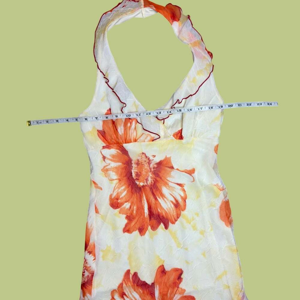 Vintage 90s Y2K Orange Floral Asymmetrical Midi Dress - Picture 5 of 7